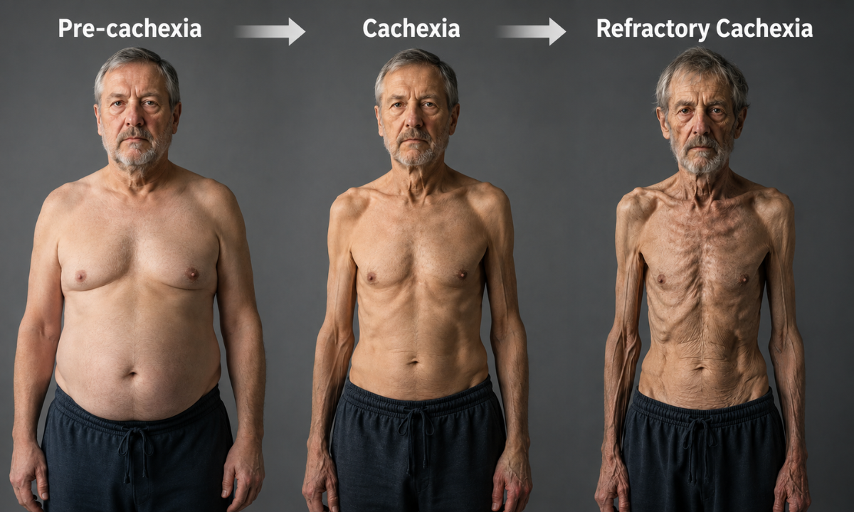 Three stages of cancer cachexia.