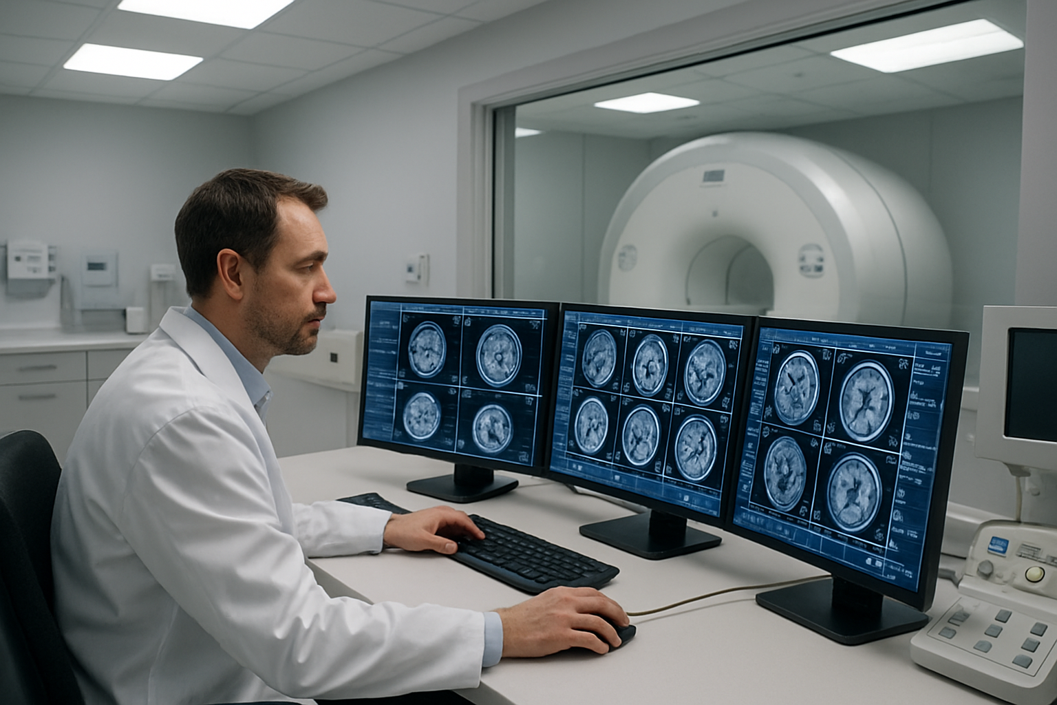 Radiologist reviewing CT scan for head injury in Bangalore diagnostic centre