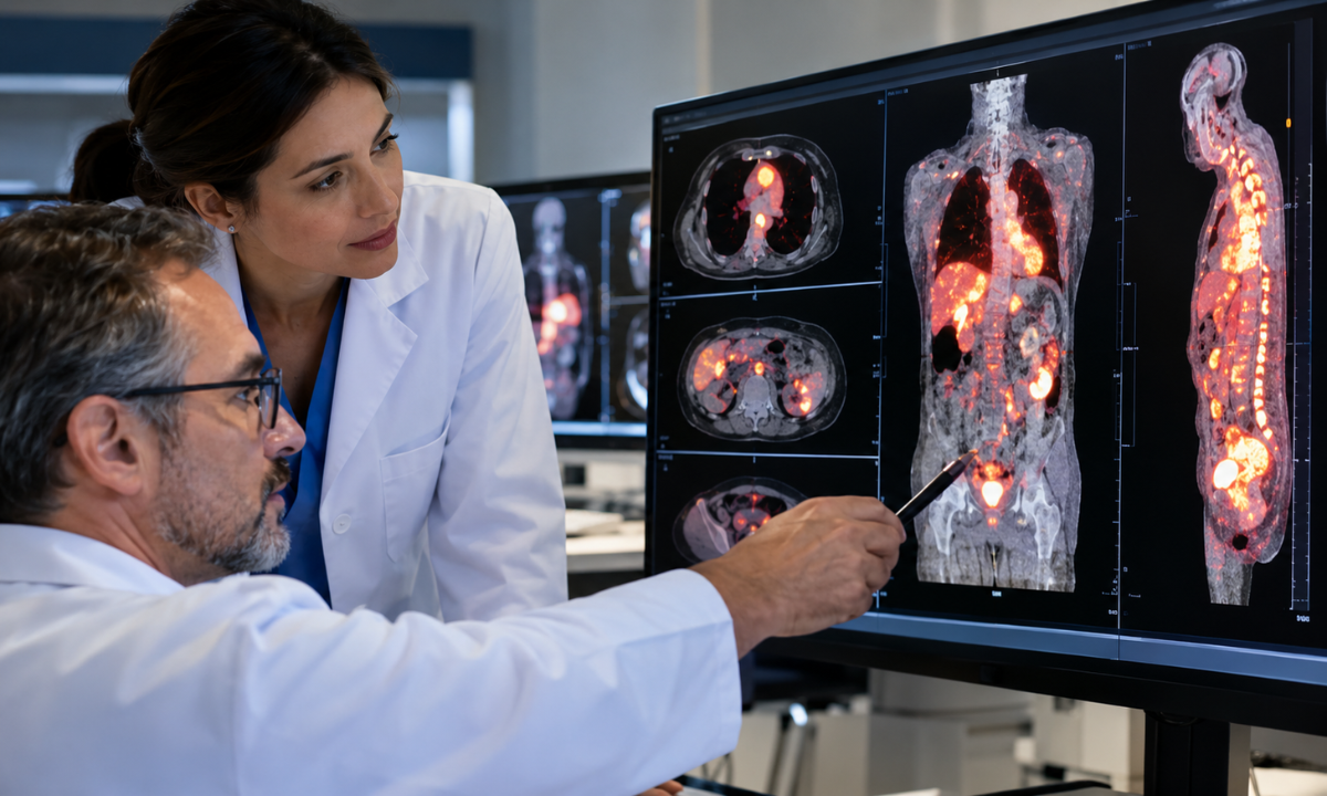 DOTATATE PET-CT imaging used to assess somatostatin receptor uptake in neuroendocrine tumours.