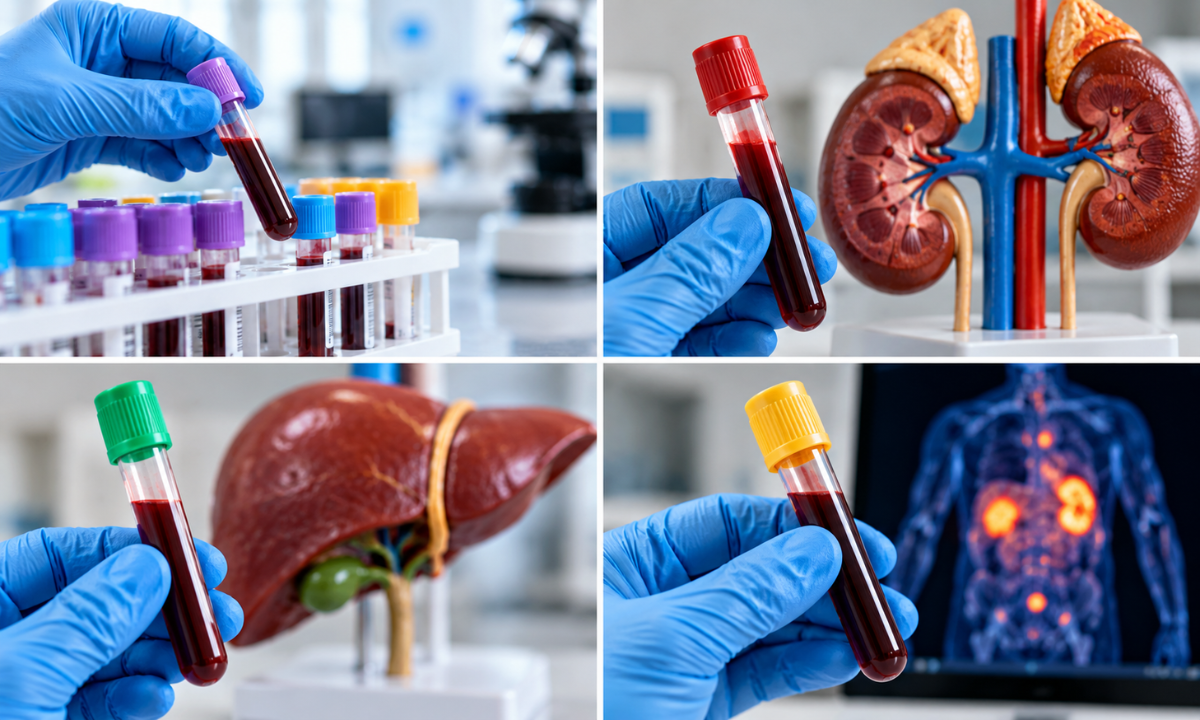 Blood tests used to assess kidney function, liver function and blood counts before Lutetium-177 DOTATATE therapy.